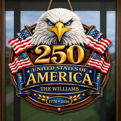 Custom Wood Sign - Personalized America 250th Anniversary Gifts For Mom, Dad, Brother, Sister, Kids - Proud Hearts Stand United
