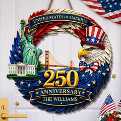 Custom Wood Sign - Personalized America 250th Anniversary Gifts For Mom, Dad, Brother, Sister, Kids - Home Of The Proud