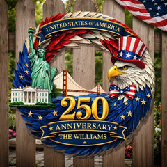 Custom Wood Sign - Personalized America 250th Anniversary Gifts For Mom, Dad, Brother, Sister, Kids - Home Of The Proud