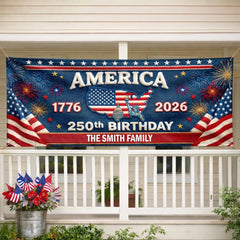 Custom Polyester Outdoor Banner - Personalized America 250th Anniversary Gifts For Mom, Dad, Brother, Sister, Kids - Bound By Freedom Forever