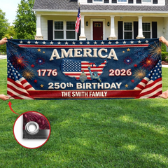 Custom Polyester Outdoor Banner - Personalized America 250th Anniversary Gifts For Mom, Dad, Brother, Sister, Kids - Bound By Freedom Forever