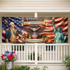 Custom Polyester Outdoor Banner - Personalized America 250th Anniversary Gifts For Mom, Dad, Brother, Sister, Kids - Stars Shine Brighter At 250