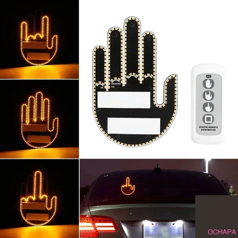 LED car gesture light - hand-shaped interior atmosphere lamp glowing in dark car cabin