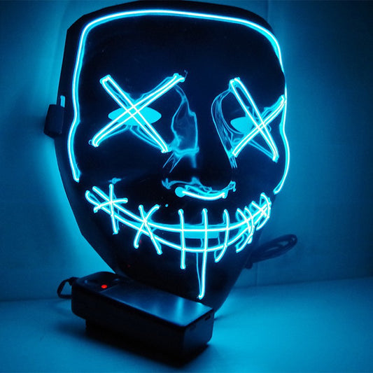 Halloween Purge LED Light Up Mask, Scary X‑Eyes EL Wire Glowing Mask for Cosplay Party Costume