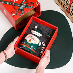 Christmas Santa Ceramic Mug with Lid & Gift Box, Cute 3D Hand-Painted Santa Coffee Cup, Holiday Xmas Gift for Family Friends