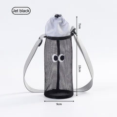 Wire mesh drawstring bag for holding water cups, bottles and thermos cups. Single-shoulder crossbody bag.