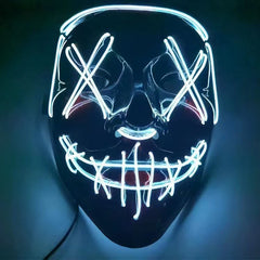 Halloween Purge LED Light Up Mask, Scary X‑Eyes EL Wire Glowing Mask for Cosplay Party Costume