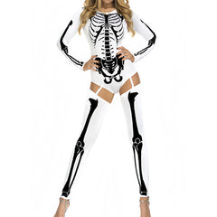 Halloween skull and skeleton print tight-fitting costume, Halloween party, costume makeup, dance party, cosplay role-play