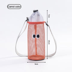 Wire mesh drawstring bag for holding water cups, bottles and thermos cups. Single-shoulder crossbody bag.