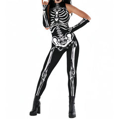 Halloween skull and skeleton print tight-fitting costume, Halloween party, costume makeup, dance party, cosplay role-play