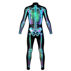 Glow-in-the-dark skeleton bodysuit, Halloween UV fluorescent skeleton cosplay outfit, stretchy long-sleeve leotard, electronic music party costume