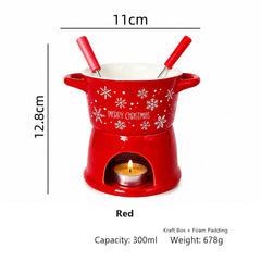 Christmas chocolate melting stove ceramic hot pot cup, double ear melting pot, suitable for cheese, chocolate, cheese, and a gift for holiday parties