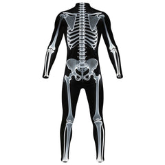 Night Glow 3D Skull Halloween Costume, stretchable tight-fitting one-piece suit, suitable for horror-themed parties.