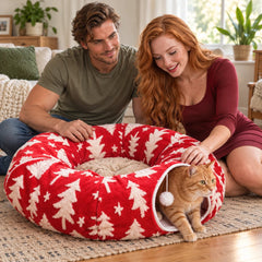 Christmas tree cat tunnel pet bed, seasonal cat house detail, product photo 5