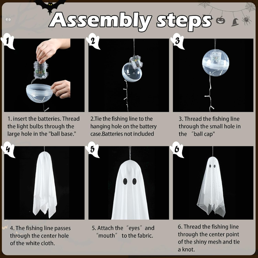 three hanging ghosts with remote timed LED lights - product photo 4 of 8