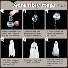 three hanging ghosts with remote timed LED lights - product photo 4 of 8