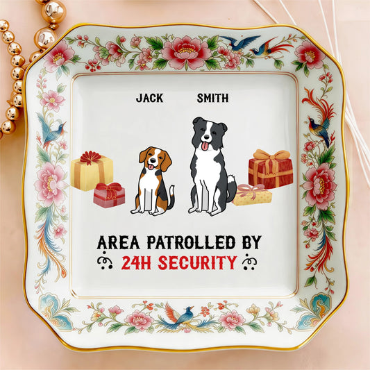 Custom Photo Ceramic Trinket Tray with Elegant Floral and Phoenix Bird Border-Area patrolled by 24h security