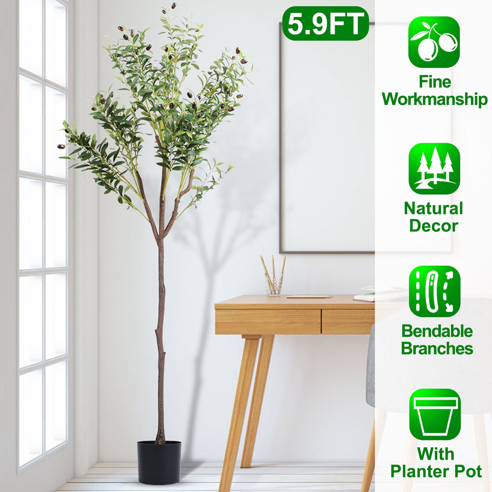 5.9FT Artificial Olive Tree Tall Fake Olive Plant Faux Potted Olive Tr