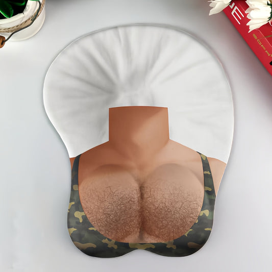 Novelty Ergonomic Mouse Pad with Wrist Support, Funny 3D Muscular Man Chest Design, Perfect Gag Gift