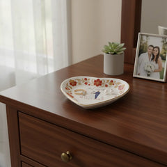 Custom Photo Ceramic Trinket Tray with Elegant Red Floral Vine Border-Just marr