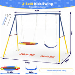 1 Set Swing Set For Christmas Gift Backyard, 330lbs Swing Set With Heavy-Duty A-Frame Metal Outdoor Swing Stand, 1 Saucer Swing Seat & 1 Belt Swings Seat Use On Four Season