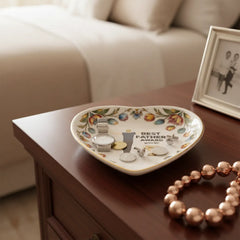 Custom Photo Ceramic Trinket Tray with Colorful Tulip Floral Border-Best father award