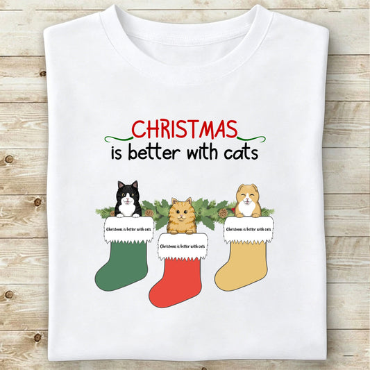 Custom Christmas is better with cats T-shirts