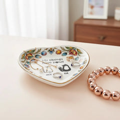 Custom Photo Ceramic Trinket Tray with Colorful Tulip Floral Border-My siblings have paws