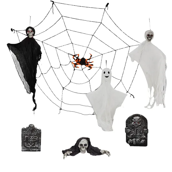 8 piece hanging ghost and cobweb set - product photo 3 of 6
