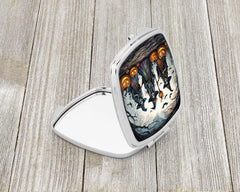 witches artwork compact mirror in silvertone metal, two mirrors inside - product photo 2 of 5