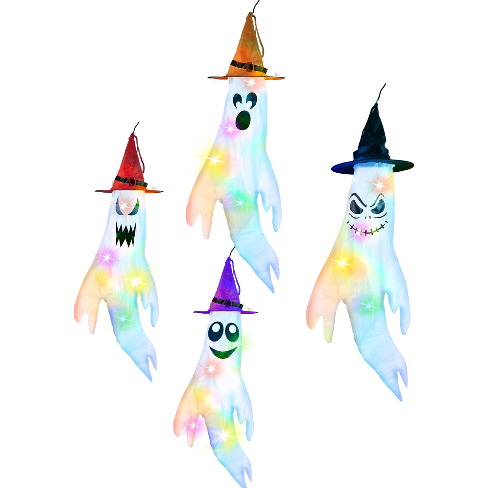 four ghost windsocks with witch hats and LED light strings - product photo 6 of 9