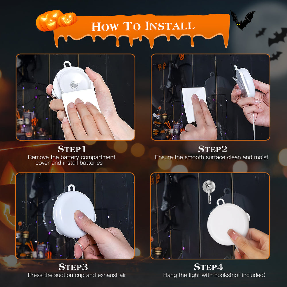 3 pack lighted window hangings in spider, witch hat and pumpkin - product photo 6 of 10