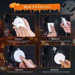 3 pack lighted window hangings in spider, witch hat and pumpkin - product photo 6 of 10