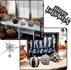 six ceramic pumpkins in black and white with gold stems - product photo 5 of 6