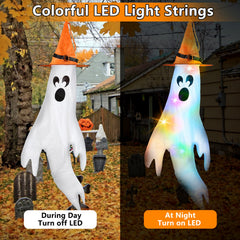 four ghost windsocks with witch hats and LED light strings - product photo 4 of 9