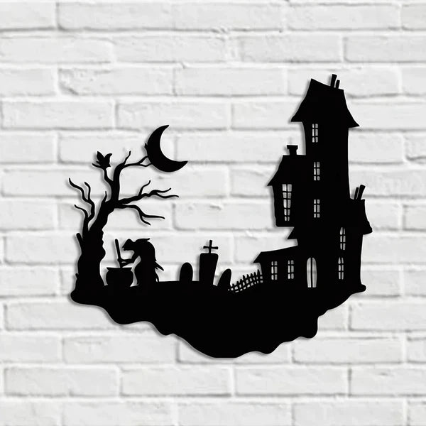gothic iron haunted house wall art One Size