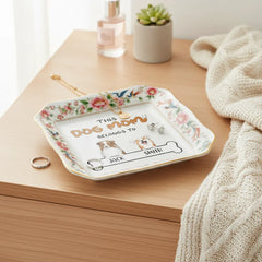 Custom Photo Ceramic Trinket Tray with Elegant Floral and Phoenix Bird Border-My Cute Little Dog
