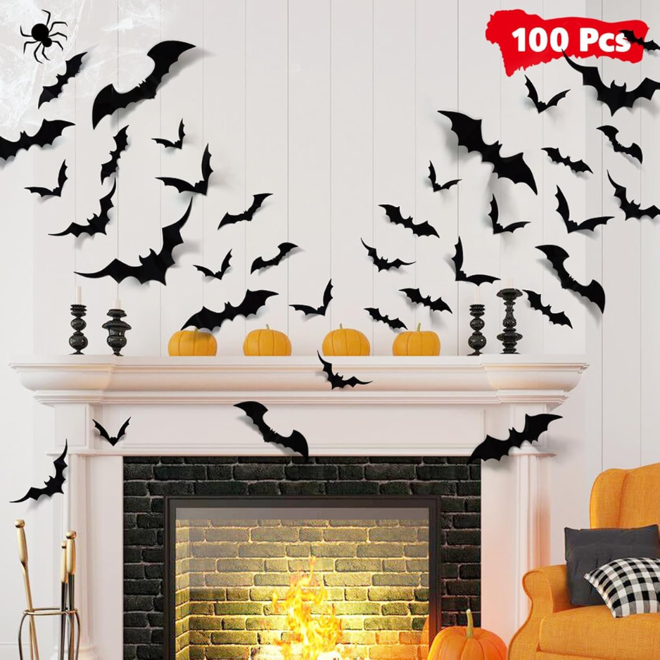 100 piece 3D bat wall stickers One Size