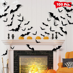 100 piece 3D bat wall stickers One Size