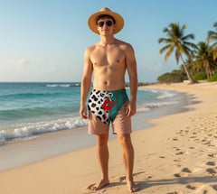 Customized Dripping Red Lips Print Men Swim Shorts- A Summer Vacation and Travel Gift for Men