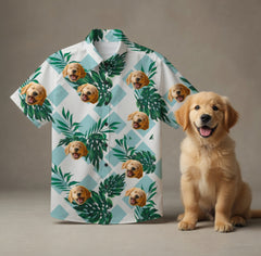 Custom Photo Hawaiian Shirt – Personalized Blue Lagoon Floral & Monstera Leaf Tee – Unique DIY Island Style Summer Gift