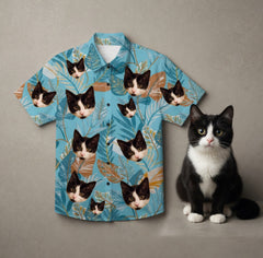 Light Blue Tropical Leaf Print Casual Aloha Shirt