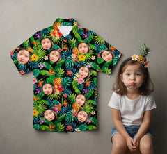 Custom Photo Hawaiian Shirt – Personalized Midnight Tropical Forest & Floral Tee – Unique DIY Dark Aesthetic Island Style Gift