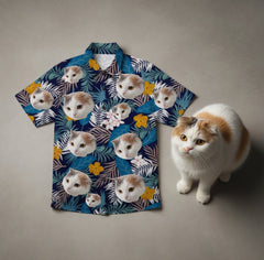 Navy Blue Tropical Floral & Leaf Print Aloha Shirt
