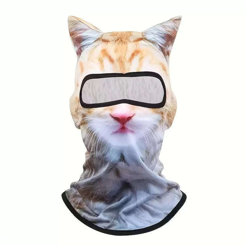 3D animal face winter balaclava, Orange Tabby - ginger tabby cat face print, full head and neck coverage