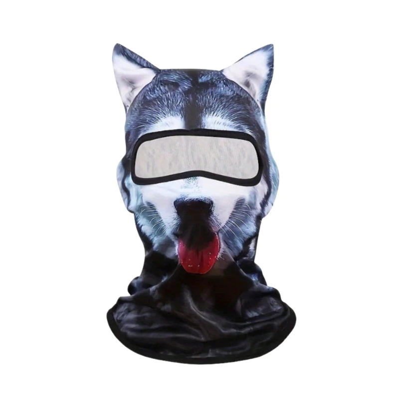 3D animal face winter balaclava, Husky - husky dog face print with the tongue out
