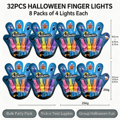 Eight cards of four finger lights each, labeled 32PCS Halloween Finger Lights and 256 g, as a bulk party pack