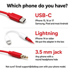 Diagram: which plug you need - USB-C, 3.5 mm headphone jack or Lightning