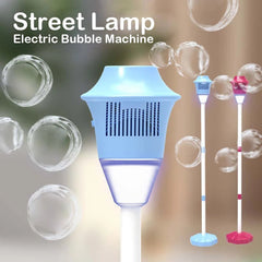 The blue version of the bubble torch garden lamp with its head lit, on a plain background, marked Blue