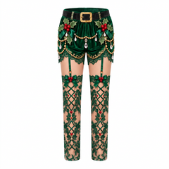 Naughty & Nice Christmas Leggings – 3D Faux Fur, Velvet Bow & Lace Stocking Print, High Waist Holiday Tights